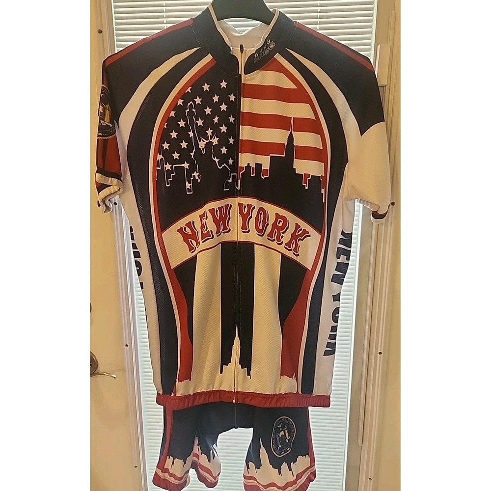 New York Bib Cycling Shorts & Matching Jersey Mens Blue Red Size XX Large‎